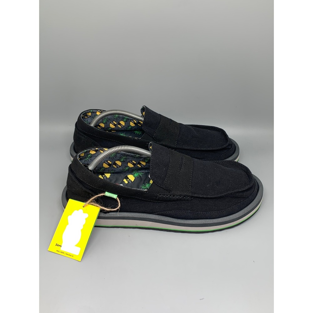 Sanuk Vagabond Sidewalk Surfer Black Pineapple Loafer Shoes 1175450 Men's Sz 12